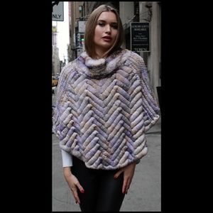 Colorful Knit Rex Rabbit Fur Poncho